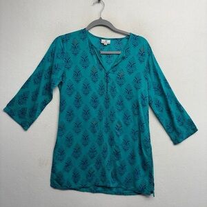 Anokhi Tunic Shirt Blouse Turquoise Blue Teal S